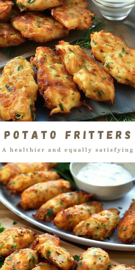 potato fritters on a platter with ranch dressing in the background and text overlay