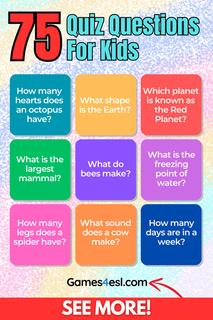 an info sheet with the text 75 quiz questions for kids