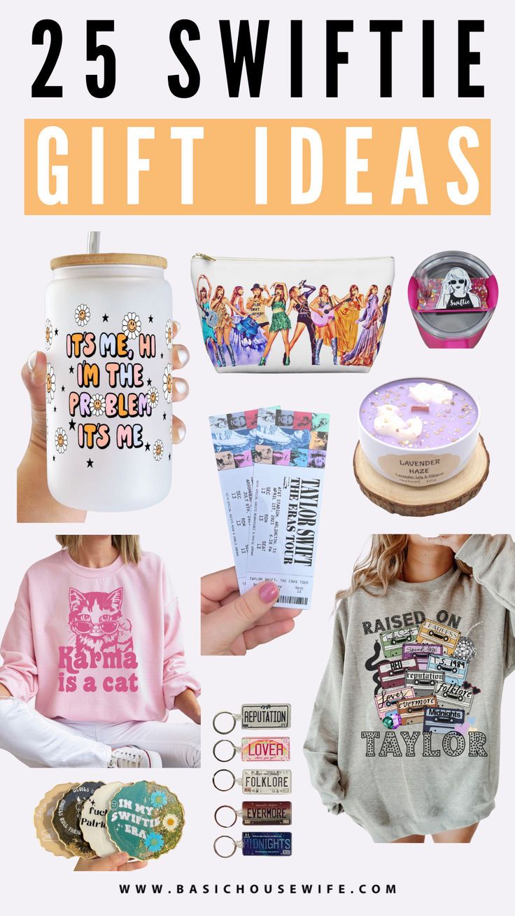 Gift Ideas for Swifties Taylor Swift Easter Basket Ideas, Taylor Swift Obsessed, Taylor Swift Stuffed Animal, Taylor Swift Gift Wrapping Ideas, Taylor Swift Gifts For Friends, Gifts For A Taylor Swift Fan, Taylor Swift Easter Basket, Taylor Swift Gift Bag Ideas, Gifts For Taylor Swift Lovers