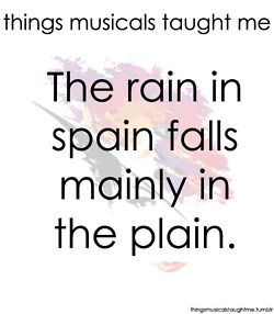 a quote that reads, things musical taught me the rain in spain falls mainly in the plain