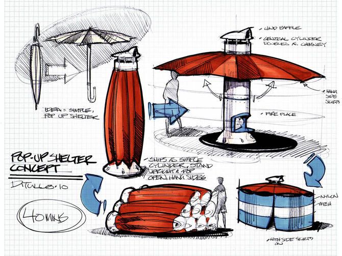 a drawing of an umbrella and some other things in the process of being sketched