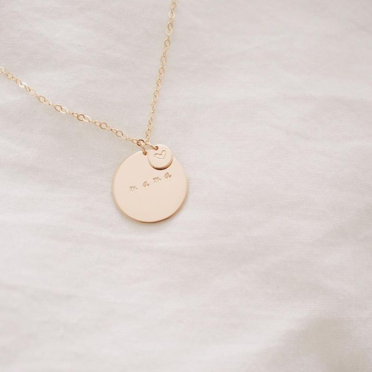 Mama Necklace - Stella & Tide Dainty 14k Gold Filled Engraved Charm Necklaces, Gold Charm Necklace Gift For Mom, Everyday 14k Gold Filled Round Disc Charm Necklace, Hypoallergenic Round Necklace Gift For Mom, Dainty Engraved 14k Gold Filled Charm Necklaces, Dainty 14k Gold Filled Engraved Charm Necklace, Hypoallergenic Round Pendant Necklace For Mom, Dainty Hand Stamped Jewelry As Gift For Mom, Dainty Hand Stamped Necklaces For Anniversary