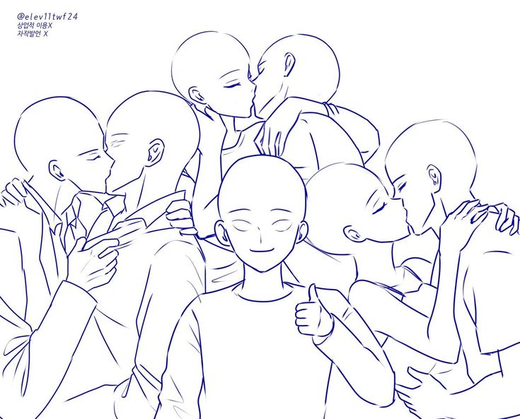 a group of people hugging each other with one person holding the other's head