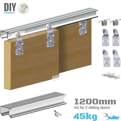 sliding door hardware kit for 2 sliding doors with lockable rollers and 4 brackets