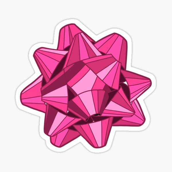 a pink sticker with an abstract design on the bottom, and a star in the middle