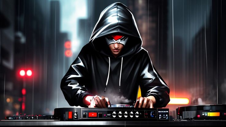 a man in a hoodie mixing music on a turntable