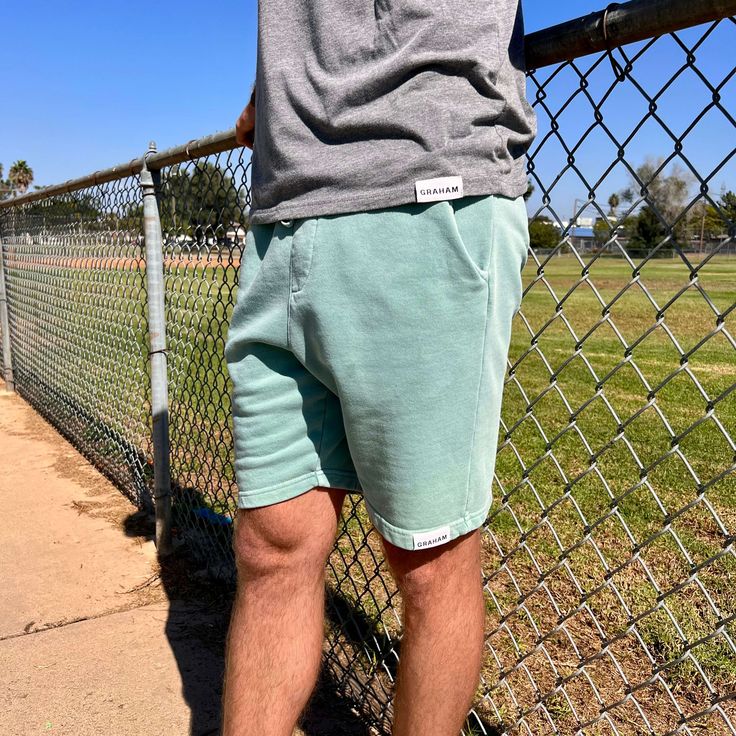 mens mint sweat shorts Cotton Athleisure Sweatpants Short Length, Athleisure Cotton Short Sweatpants, Athleisure Cotton Short Length Sweatpants, Short Length Cotton Sweatpants In Athleisure Style, Cotton Athleisure Sweatpants In Short Length, Summer Cotton Athletic Shorts With Comfort Waistband, Comfortable Athletic Shorts With Comfort Waistband For Summer, Summer Sports Sweatpants With Drawstring, Casual Cotton Athletic Shorts With Relaxed Fit