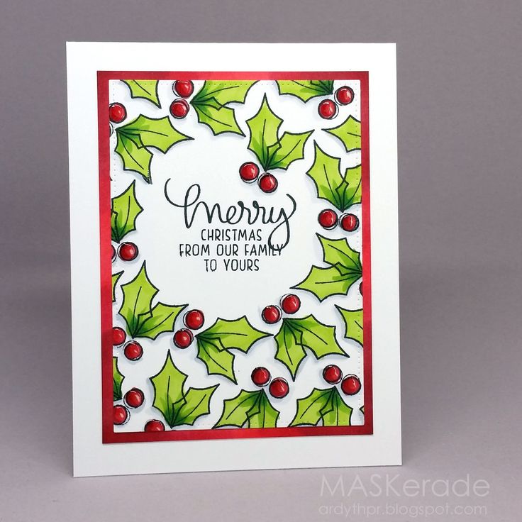 a christmas card with holly and berries