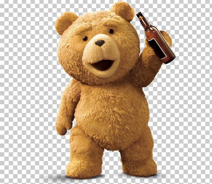 a brown teddy bear holding a beer bottle