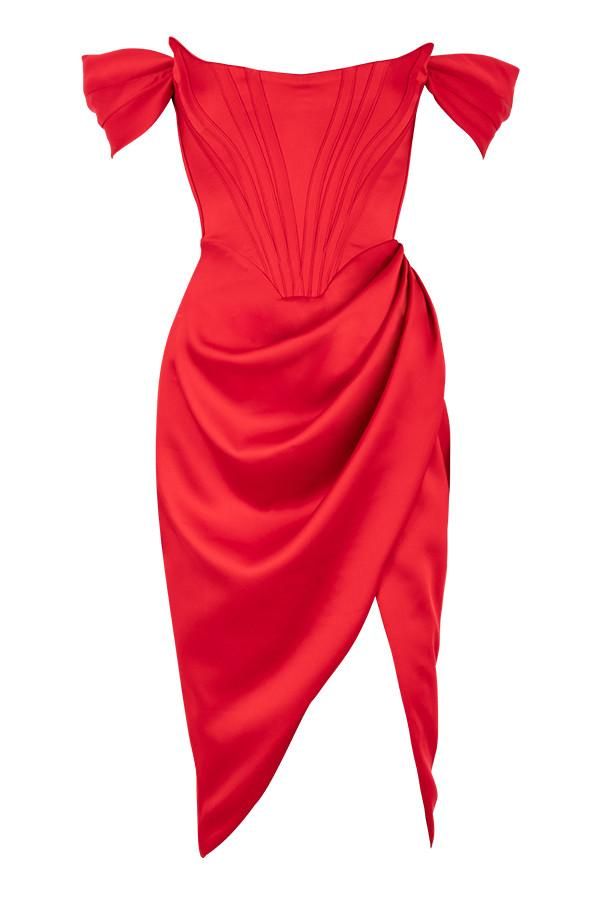 Maëlys Red Dress Corset, Side Split Dress, Spanish Dress, Fitted Gowns, Satin Bodycon Dress, Red And White Dress, Dress Corset, Red Bodycon, Red Bodycon Dress