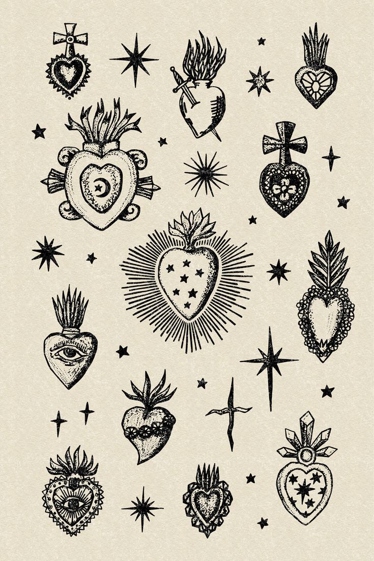 an old school tattoo design with hearts and stars