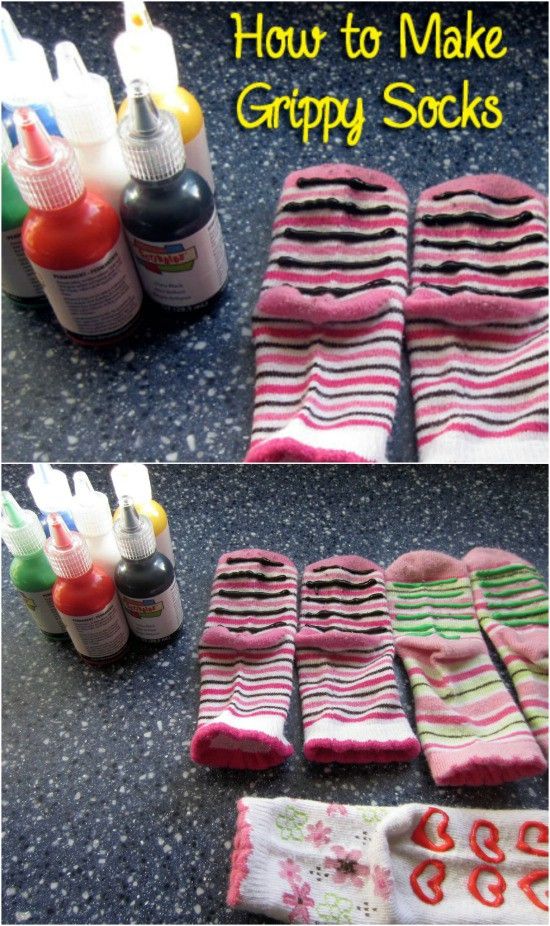 two pictures showing how to make grippy socks with the text, how to make gripspy socks