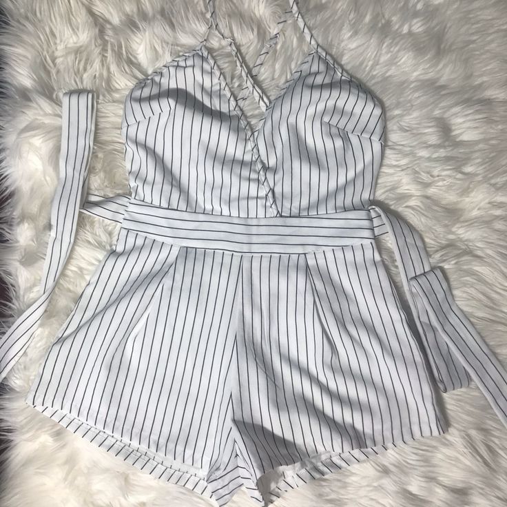 Brand New, Never Worn, Romper/ Playsuit (No Tags). Top Part Runs A Little Big. Ties At The Back. Can Cross Straps In The Front Or Back. Short Length! Looks Great With Denim Jacket Or Long Line Blazer With Knee High Boots! Striped Fitted V-neck Jumpsuits And Rompers, Cross Straps, Playsuit, Knee High Boots, High Boots, Knee High, Looks Great, Denim Jacket, Rompers