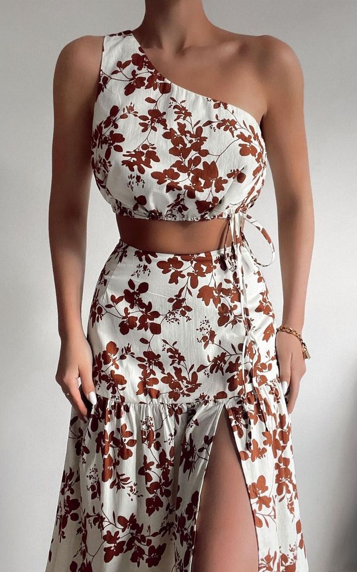 Crop Top And Midi Skirt, Midi Skirt Set, One Shoulder Crop Top, Skirt And Top Set, Shoulder Crop Top, Classy Dress, Two Piece Dress, Two Piece Set, Cute Casual Outfits