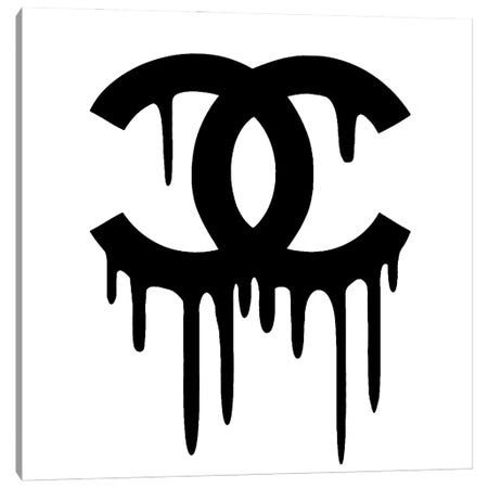 the chanel logo is dripping down from it's black paint drips on white background