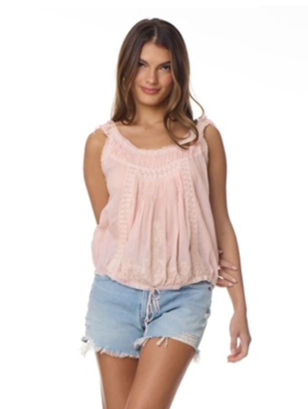 Cheryl Embroidered Sleeveless Top Lavender Embroidered Sleeveless top Size: One Size Fits Size 2 to 8 100% Indian Cotton Color: Peach Made In India Spring Embroidered Camisole Top, Feminine Sleeveless Embroidered Tops, Embroidered Camisole Tops For Spring, Delicate Sleeveless Lace Top, Pink Feminine Lace Top, Bohemian Sleeveless Embroidered Top For Summer, Delicate Spring Camisole Tops, Delicate Sleeveless Top With Lace Trim, Feminine Camisole For Beach