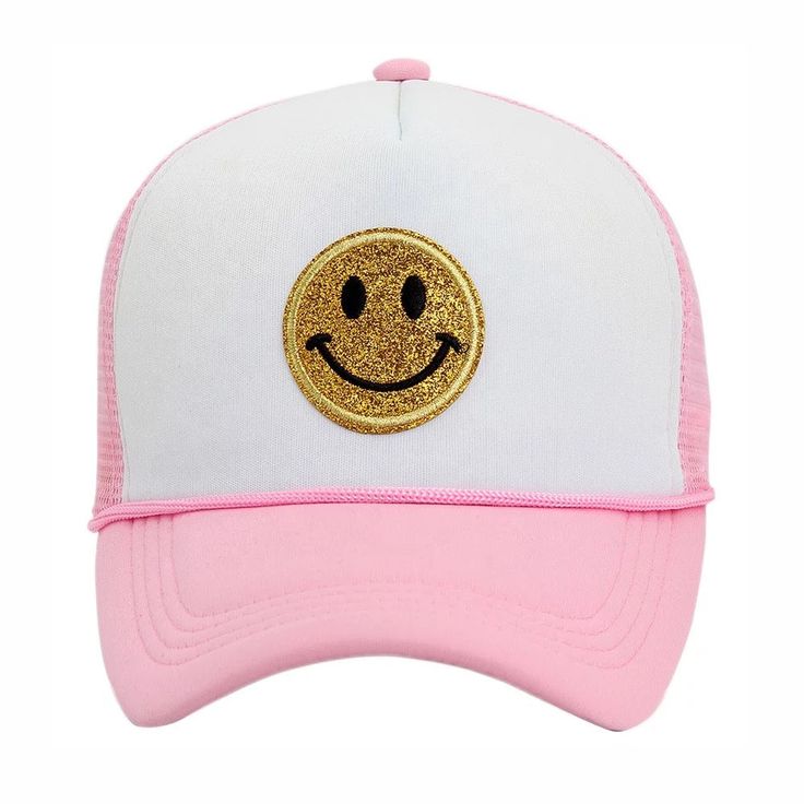 Baby Pink Smiley Trucker Hat One Size Fun Pink Cap Style Hat, Playful Pink Adjustable Baseball Cap, Cute Pink Adjustable Baseball Cap, Playful Adjustable Pink Baseball Cap, Cute Adjustable Pink Baseball Cap, Playful Pink Mini Hats, One Size Fits Most, Fun Pink Hat, One Size Fits Most, Playful Pink Mini Hat, One Size Fits Most, Fun Pink Hat One Size Fits Most