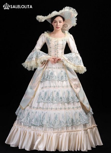 White Vintage Southern Belle Marie Antoinette Dress Lolita Style Rococo Christmas Ball Gown Theatrical Clothing Rococo Style Ball Gown For Party, Rococo Style Ball Gown Dresses For Party, Marie Antoinette Gown For Costume Party, Marie Antoinette Style Gown For Costume Events, Rococo Style Ball Gown Party Dress, Rococo Style Fitted Ball Gown Dress, Fitted Rococo Style Party Dresses, Lace Dress With Attached Cancan For Costume Party, Princess Style Wedding Gown For Christmas