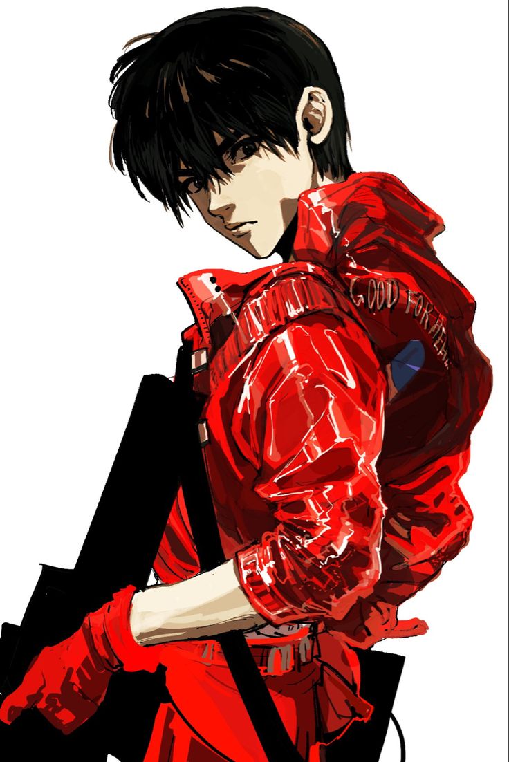 an anime character with black hair and red clothes