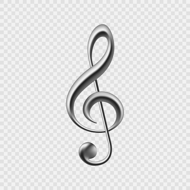 a silver treble on a transparent background with clippings for the music note