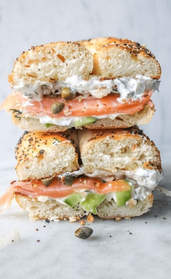 three sandwiches stacked on top of each other