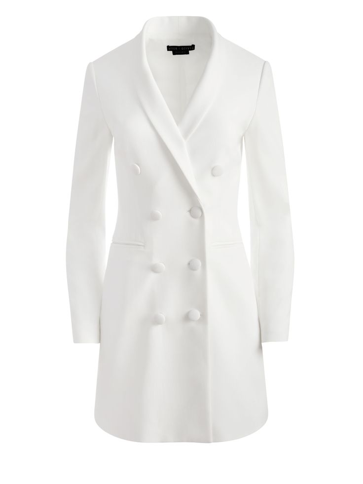 This chic tuxedo dress featuring a double-breasted button closure can take you from the office to dinner. alice + olivia Kyrie Tuxedo Dress in Off White, Size 4 Elegant Tuxedo With Lapel Collar And Button Closure, Semi-formal Long Sleeve Double-breasted Tuxedo, Elegant Double-breasted Formal Suits, Formal Long Sleeve Tuxedo With Double-breasted Button, Luxury Semi-formal Double-breasted Tuxedo, Elegant Evening Suits With Hidden Button Closure, Luxury Double-breasted Tuxedo For Semi-formal, Fitted Double-breasted Tuxedo For Office, Evening Suit With Double Button Closure And Notch Lapel