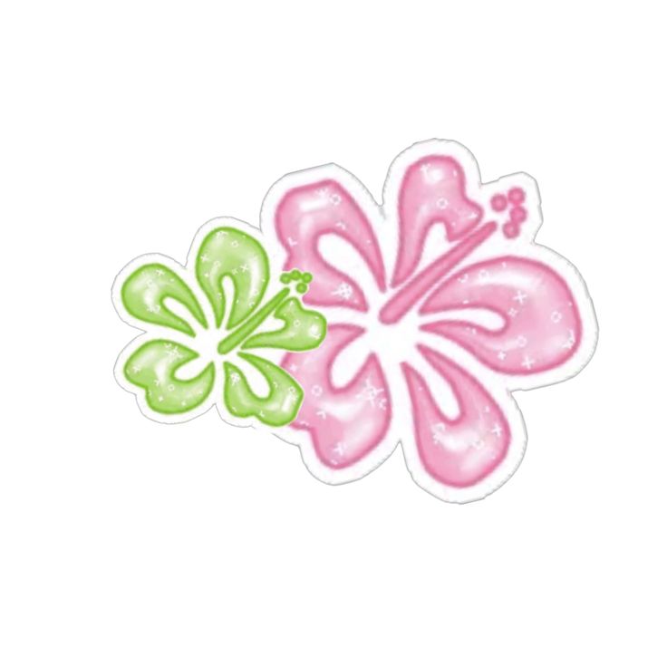 a pink and green flower sticker on a white background