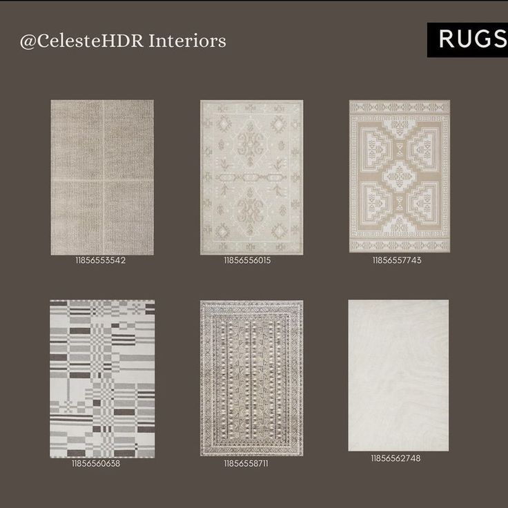 rugs are shown with different patterns and colors on them, including white and beige