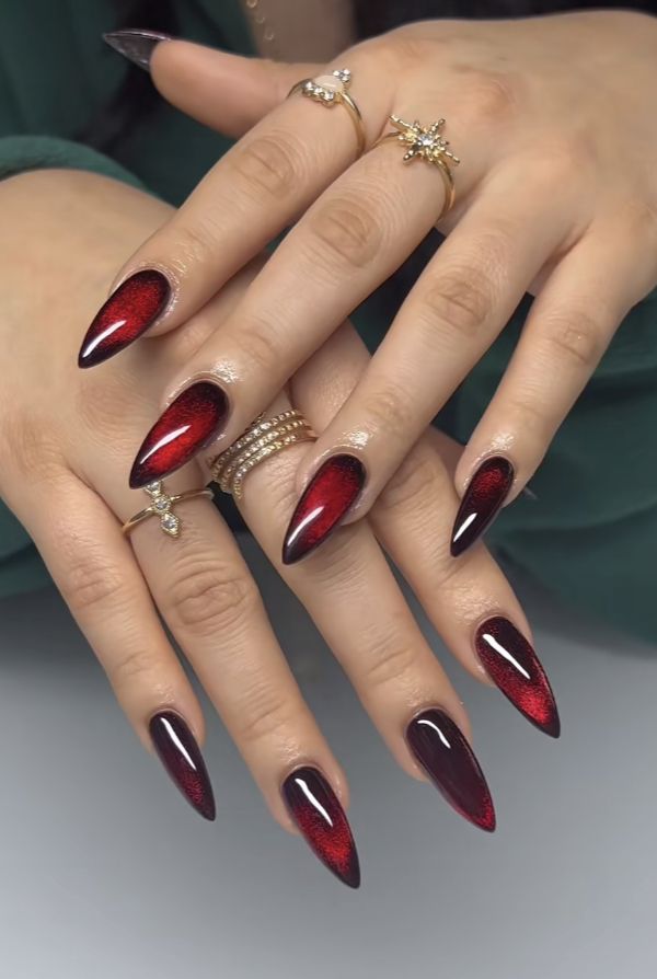 Vampy Nails, Blood Nails, Vampire Nails, Unghie Sfumate, Witch Nails, Unghie Nail Art, Velvet Nails, Goth Nails, Pointed Nails