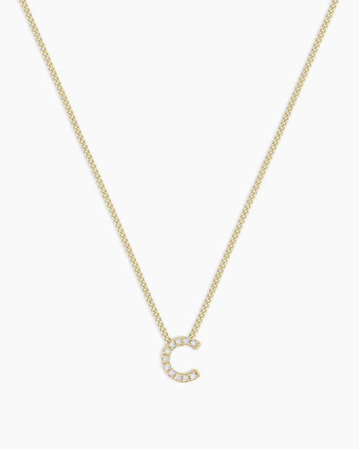 Diamond Alphabet Necklace in 14k Solid Gold/C, Women's by gorjana Round Yellow Gold Jewelry For Everyday, Classic 14k Gold Stackable Necklaces, Stackable Classic 14k Gold Necklaces, Classic Initial Pendant Cable Chain Jewelry, Classic Jewelry With Initial Pendant On Cable Chain, Classic Jewelry With Cable Chain And Initial Pendant, Classic Cable Chain Jewelry With Initial Pendant, Elegant Stackable White Gold Necklaces, Elegant Stackable White Gold Necklace