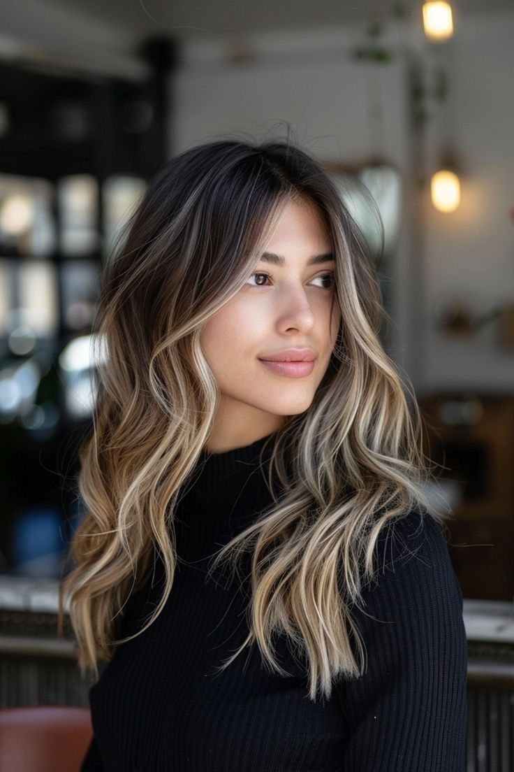 High Contrast Beige Balayage, Multi Dementional Brunette, Full Highlight On Dark Hair, Cool Tone Ombre Hair, Pale Skin Brunette Balayage, Balayage Hair For Cool Skin Tone, Brunette Balayage Hair Low Maintenance, Hand Painted Balayage Brunettes, Brunette Balayage Hair Dark Roots