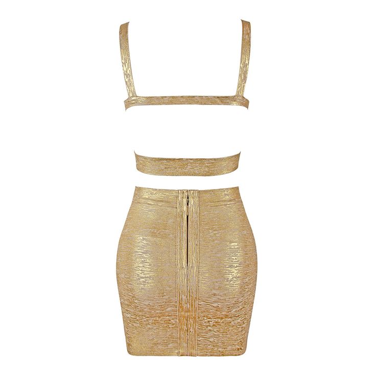 Look stunning and sophisticated in this Sienna V Neck Backless Two Piece Set! This two piece bandage set is made of a sleek top and a curve-hugging mini skirt. Perfect for any special event or just a night with friends, you'll be the envy of anyone who sees you! (Let's be honest, it's a show stopper!) Neckline: V-Neck Material: Spandex, nylon Elegant Fitted Bandage Crop Top, Elegant Club Crop Top With Built-in Bra, Elegant Two-piece Party Set, Glamorous Fitted Gold Mini Skirt, Elegant Sleeveless Bandage Crop Top, Elegant Mini Two-piece Party Dress, Elegant Two-piece Mini Dress For Party, Elegant Mini Length Two-piece Party Dress, Chic Stretch Party Sets