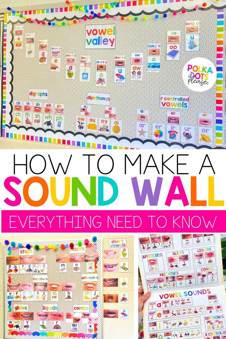 a bulletin board with words and pictures on it that says how to make a sound wall