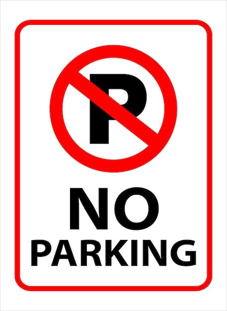 a no parking sign with the words'no parking'in red and black on a white background