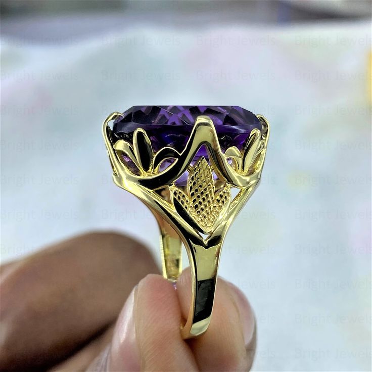 ITEM DESCRIPTION ✦ Handmade, high-quality item! ✦ Material: SOLID 925/10/14K GOLD (can be made in Silver/white/rose/yellow gold) ✦ SKU: BJ00RN234 ✦ Center stone: Amethyst ✦ Center Stone Size: 15x18mm Oval Cut ✦ Center Stone Weight: 11Ct ✦ Cut - Excellent ✦ Color: Purple ✦ Clarity: VVS1 ✦ Mohs Hardness: 9.25 ✦ Certification: On Request ✦ Metal Weight:7.5 Gram Approx ✦ Style: Solitaire ✦ Setting: Prong ✦ Hallmark: 925/10K/14K Stamp ✦ Country of Manufacture: India ✦ Condition: Brand New, Never been Exquisite Oval Purple Ring, Exquisite Gold Amethyst Ring, Exquisite Oval Amethyst Wedding Ring, Gold Amethyst Ring For Wedding, Fine Jewelry, Exquisite Gold Amethyst Ring With Gemstone Accents, Exquisite Oval Amethyst Ring For Wedding, Luxury Gold Oval Amethyst Ring, Exquisite Oval Amethyst Ring For Anniversary, Elegant Gold Amethyst Ring For Anniversary