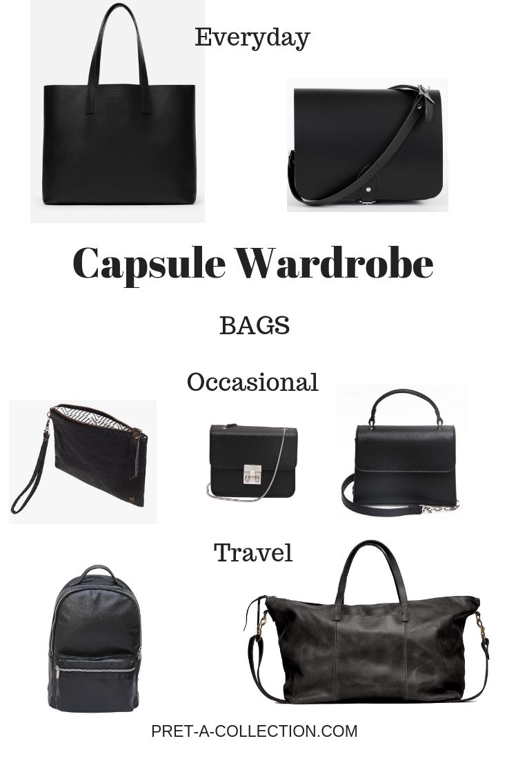 Capsule Wardrobe: Bags - Pret-a-Collection Capsule Bags Wardrobe, Basic Bags Capsule Wardrobe, Handbag Capsule Wardrobe, Bags Capsule Wardrobe, Purse Capsule Wardrobe, All Black Wardrobe Closet, Capsule Bag Collection, Capsule Wardrobe Bags, Minimalist Shoe Collection