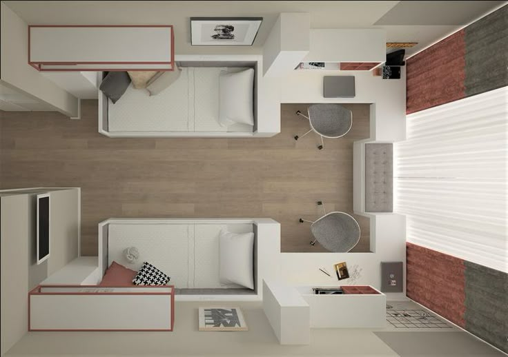 an overhead view of a living room and bedroom area in a house with white furniture