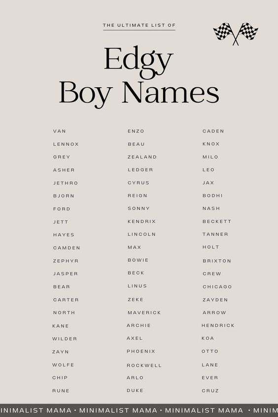 the ultimate list of edgy boy names in black and white on a gray background