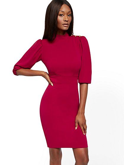 Dresses for Women | New York & Company Affordable Red Workwear Dress, Fitted Forever 21 Dress For Work, Forever 21 Summer Workwear Dresses, Ruffled V-neck Dress For Workwear, New York And Company Dresses, Brief Encounter, Safari Chic, New York And Company, Church Outfits