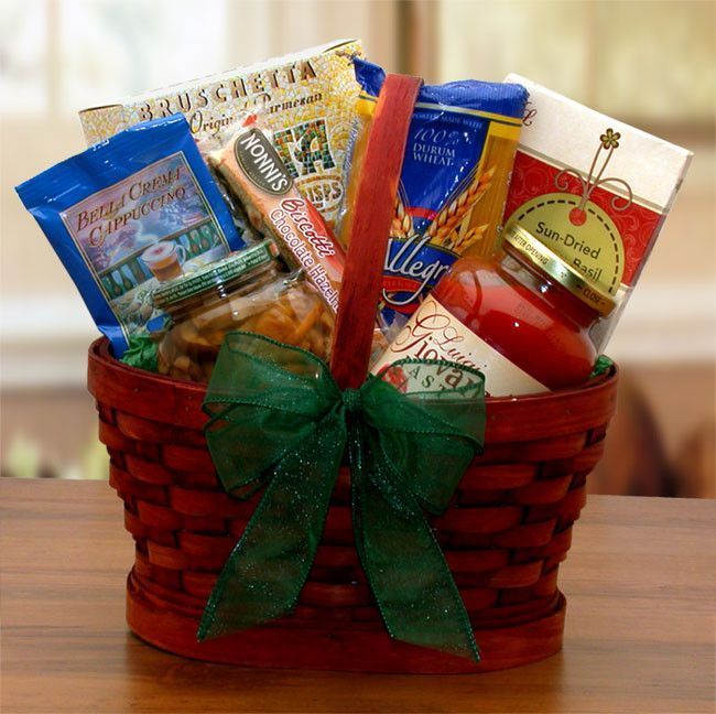 a red basket filled with lots of food