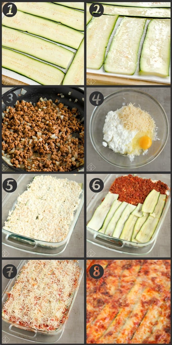 the steps to make zucchini casserole with cheese and meat in it