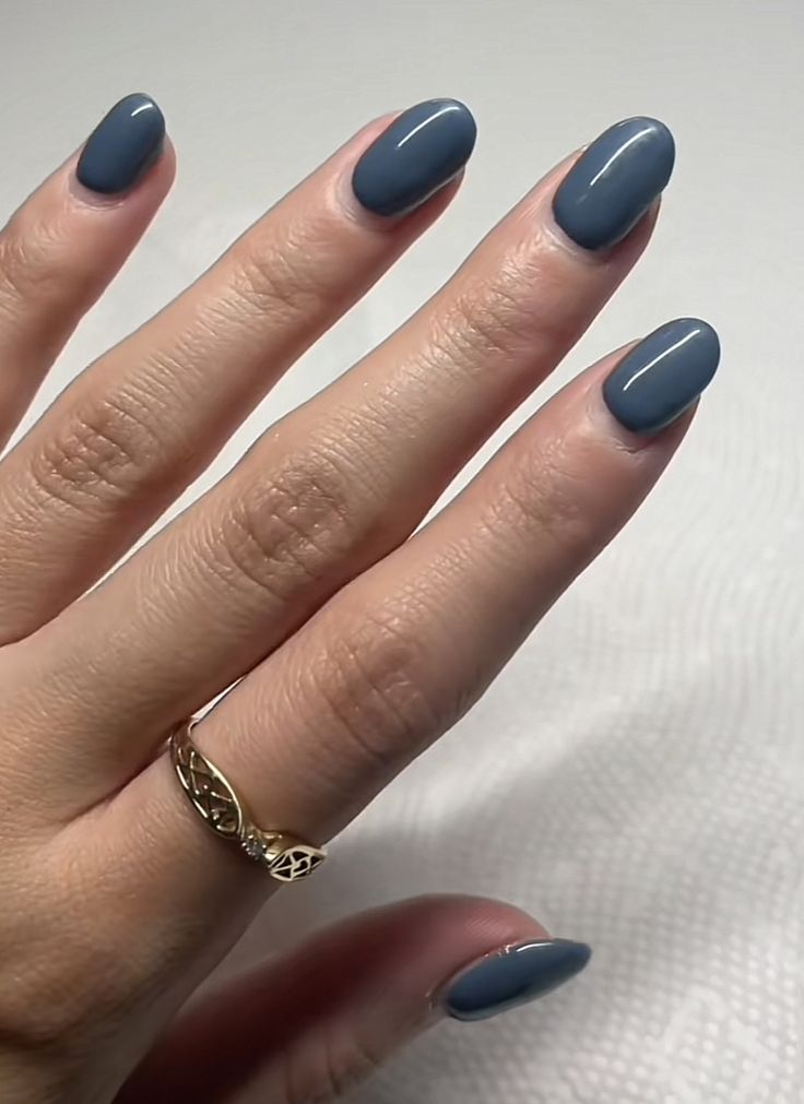 Charcoal Blue Nails, Blue Gray Gel Nails, Dusty Blue Nails Design, Dusk Blue Nails, Dark Blue Grey Nails, Stone Blue Nails, Bluish Grey Nails, Dusky Blue Nails, Grey Blue Nail Color