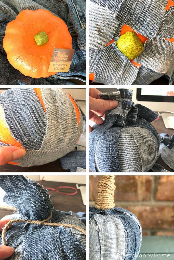 how to sew an old pair of jeans into a pumpkin