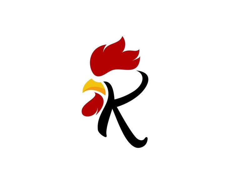 the letter k with a rooster's head on it is shown in black and red