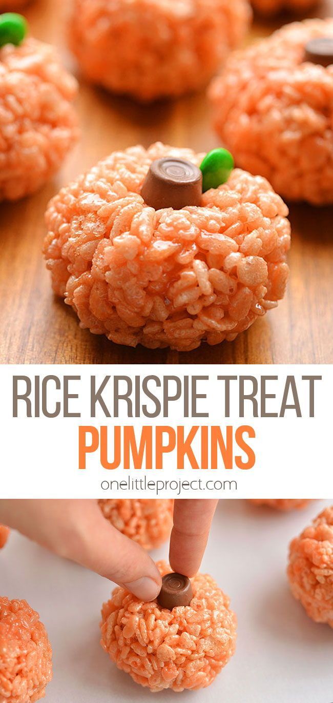 rice krispie treat pumpkins on a white plate