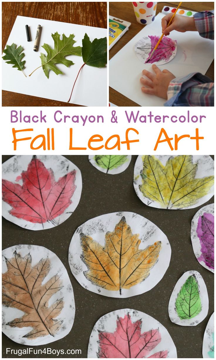 black crayon and watercolor fall leaf art project