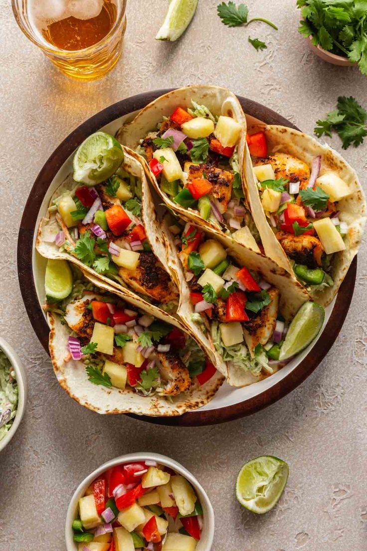 fish tacos with pineapple salsa and avocado