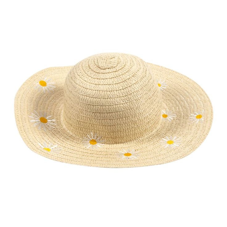 Protect your little one's face from the sun while adding a stylish floral look with these adorable spring sun hats with embroidered flower accents. Hand these out as party favors for an outdoor birthday party so kids can avoid getting the sun in their eyes. Add some style to your child's birthday party with these lovely sun hats. Paper. (6 pcs. per unit) 22" circ. © OTC Fun Spring Hats With Uv Protection, Playful Beach Bucket Hat For Spring, Playful Spring Beach Bucket Hat, Fun Brimmed Sun Hat For Spring, Whimsical Brimmed Sun Hat For Summer, Playful Brimmed Straw Hat For Summer, Playful Brimmed Sun Hat For Spring, Playful Adjustable Hats For Spring, Adjustable Flower Sun Hat For Spring