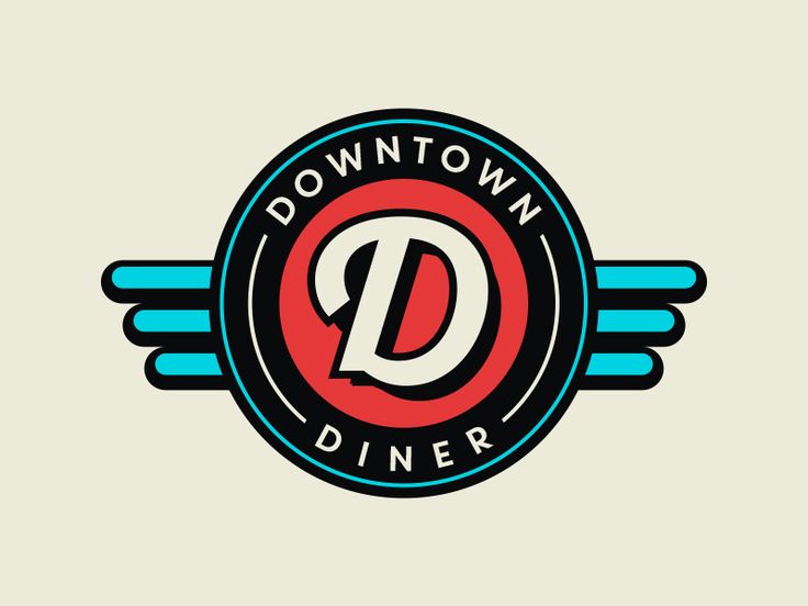 the downtown diner logo with wings on it's back and red, white, and blue