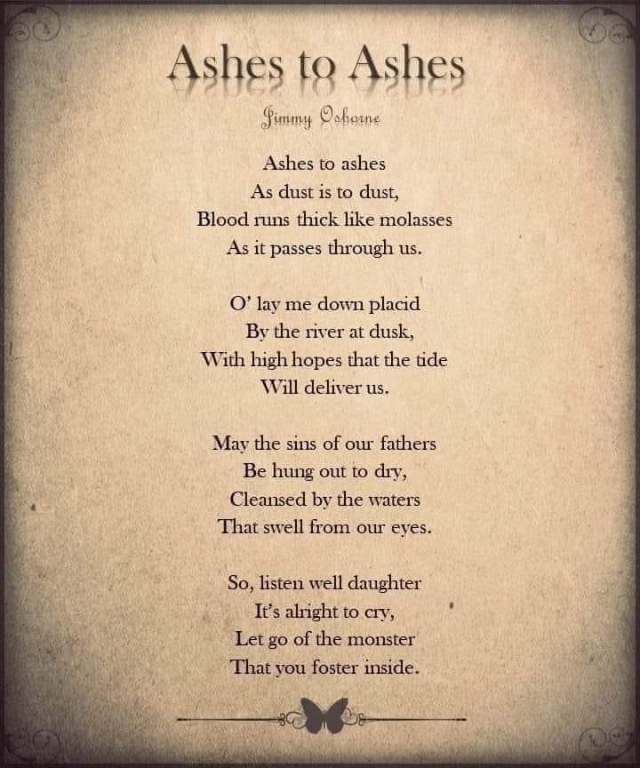 the poem ashes to ashes is written in black and white